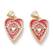 Brass Enamel Pendants, Real 18K Gold Plated, Heart with Eye, Red, 18.5x12.5x1.6mm, Hole: 3.5x5mm(ZIRC-F116-10C-G)