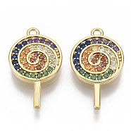 Brass Micro Pave Cubic Zirconia Pendants, Nickel Free, Lollipop, Real 18K Gold Plated , Colorful, 16x9.5x1.5mm, Hole: 1mm(KK-R126-006-NF)