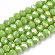 Electroplate Glass Beads Strands, Opaque Solid Color, AB Color Plated, Faceted, Rondelle, Olive, 3.5x3mm, Hole: 0.4mm, about 123~127pcs/strand, 13.7~14.1 inch(35~36cm)(EGLA-A034-P3mm-B24)