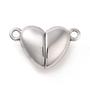 316 Surgical Stainless Steel Magnetic Clasps, Heart, Stainless Steel Color, 10.5x17x5.5mm, Hole: 1.5mm(STAS-B029-04)