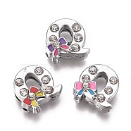 Alloy Enamel Letter Slide Charms, with Clear Cubic Ziconia, Cadmium Free & Lead Free, Initial Letters Style with Bowknot, Letter.Q, Q: 11.5x11.5x4.5mm, Hole: 1.5mm(X-PALLOY-K241-Q)