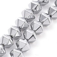 Electroplated Non-magnetic Synthetic Hematite Beads Strands, Faceted, Bicone, Platinum Plated, 8x10x8.5mm, Hole: 0.8mm, about 49pcs/strand, 15.75 inch(40cm)(G-G862-01A)