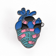 Alloy Enamel Brooches, Enamel Pins, with Brass Butterfly Clutches, Heart, Cadmium Free & Nickel Free & Lead Free, Gunmetal, Colorful, 32.5x22.5mm, Pin: 1mm(JEWB-S011-117-NR)