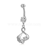 Piercing Jewelry, Brass Cubic Zirciona Navel Ring, Belly Rings, with 304 Stainless Steel Bar, Lead Free & Cadmium Free, Clear, 47mm, Pendant: 25x15mm, Bar: 14 Gauge(1.6mm), Bar Length: 3/8"(10mm)(AJEW-EE0006-76A-P)