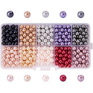 10 Color Eco-Friendly Pearlized Round Glass Pearl Beads, Dyed, Mixed Color, 6mm, Hole: 1.2~1.5mm, about 60pcs/compartment, 600pcs/box(HY-PH0010-03)