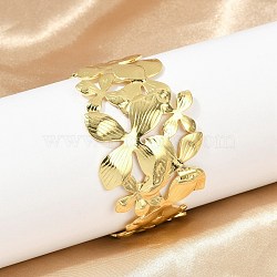 304 Stainless Steel Cuff Bangles for Women, Flower, Ion Plating(IP), Real 18K Gold Plated, Inner Diameter: 2x2-1/4 inch(5.2x57cm)(BJEW-Z097-08G)