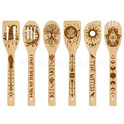 6Pcs Bamboo Spoons & Knifes & Forks, Flatware for Dessert, Tarot Theme Pattern, 60x300mm, 6 style, 1pc/style, 6pcs/set(AJEW-WH0411-007)