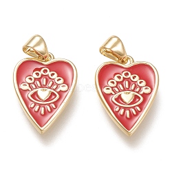 Brass Enamel Pendants, Real 18K Gold Plated, Heart with Eye, Red, 18.5x12.5x1.6mm, Hole: 3.5x5mm(ZIRC-F116-10C-G)