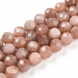 Natural Sunstone Beads Strands, Round with Faceted, 9~10mm, Hole: 0.9mm, about 19~20pcs/strand, 7.40~7.80''(18.8~19.8cm)(G-S345-10mm-23)