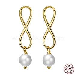 Infinite 925 Sterling Silver Stud Earrings, Pearl Dangle Earrings for Women, with S925 Stamp, Real 18K Gold Plated, 32mm(EJEW-P231-33G)