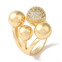 Brass Micro Pave Clear Cubic Zirconia Round Ball Open Cuff Rings for Women, Real 18K Gold Plated, US Size 7 1/4(17.5mm)(RJEW-C098-18G)