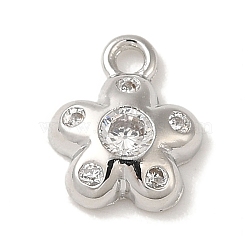 Brass Micro Pave Cubic Zirconia Pendants, Flower Charm, Platinum, 9x7x2mm, Hole: 1.2mm(KK-K371-03P)