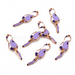 Eco-Friendly Alloy Enamel Pendants, Cadmium Free & Lead Free & Nickel Free, Light Gold, Cat, Lilac, 35x10x1.5mm, Hole: 1.6mm(ENAM-T011-84B-NR)