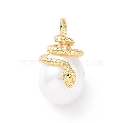 Shell Pearl Pendants, with Brass Findings, Cadmium Free & Lead Free, Long-Lasting Plated, Teardrop with Snake Charm, Real 18K Gold Plated, 25x14x16mm, Hole: 4x3mm(X-KK-C004-09G)