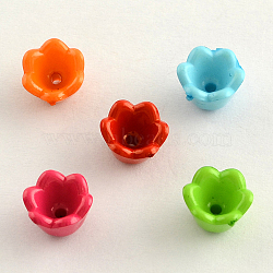 Opaque Acrylic Flower Bead Caps, Tulip Flower/Lily of the Valley, 6-Petal, Mixed Color, 9x7mm, Hole: 2mm, about 1900pcs/500g(SACR-Q099-M45)