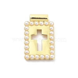 Brass Pendants, with ABS Plastic Imitation Pearl, Long-Lasting Plated, Cadmium Free & Lead Free, Real 18K Gold Plated, Cross, 23x14.5x3mm, Hole: 1.8mm(KK-Q006-33G-02)