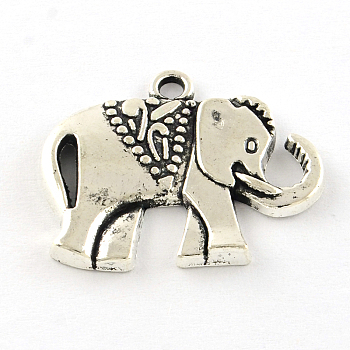 Elephant Tibetan Style Alloy Pendants, Cadmium Free & Lead Free, Antique Silver, 21x25x2.5mm, Hole: 2mm, about 455pcs/1000g