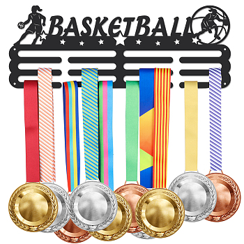 Sports Theme Iron Medal Hanger Holder Display Wall Rack, with Screws, Basketball Pattern, 150x400mm