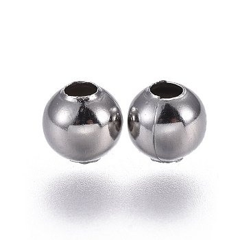 304 Stainless Steel Spacer Beads, Round, Stainless Steel Color, 5mm, Hole: 1.8mm
