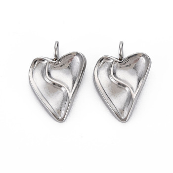 304 Stainless Steel Pendants, Cadmium Free & Nickel Free & Lead Free, Heart with Crack, Stainless Steel Color, 21.5x15x3mm, Hole: 2.5mm