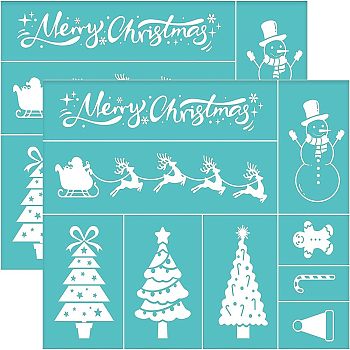 Self-Adhesive Silk Screen Printing Stencil, for Painting on Wood, DIY Decoration T-Shirt Fabric, Turquoise, Christmas Themed Pattern, 28x22cm