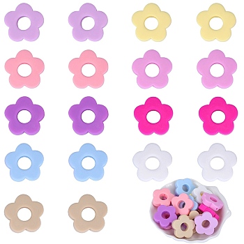 18Pcs 9 Colors Flower Food Grade Eco-Friendly Silicone Beads, Chewing Beads For Teethers, DIY Nursing Necklaces Making, Mixed Color, 27x27.5x7.5mm, Hole: 2mm, 2pcs/color