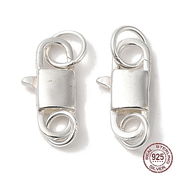 925 Sterling Silver Lobster Claw Clasps, Rectangle with 925 Stamp, Silver, 14.5x7x3mm