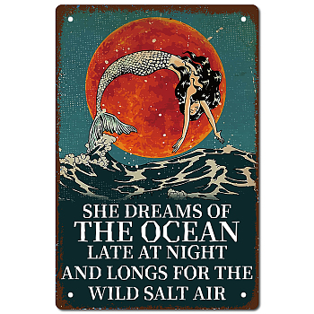 Tinplate Sign Poster, Vertical, for Home Wall Decoration, Rectangle, Mermaid Pattern, 300x200x0.5mm