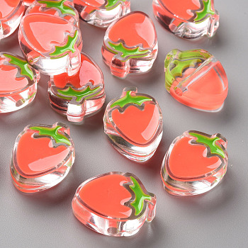 Transparent Enamel Acrylic Beads, Strawberry, Tomato, 25.5x19x9mm, Hole: 3.5mm