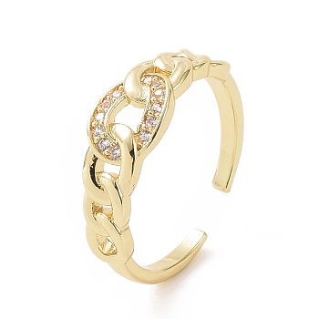 Clear Cubic Zirconia Curb Chains Shape Open Cuff Ring, Brass Jewelry for Women, Golden, Inner Diameter: 16mm
