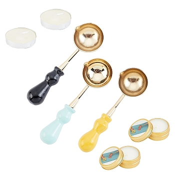 CRASPIRE DIY Stamp Making Kits, Including Paraffin Candles, Candle, Brass Spoon, Light Gold, 7pcs/set