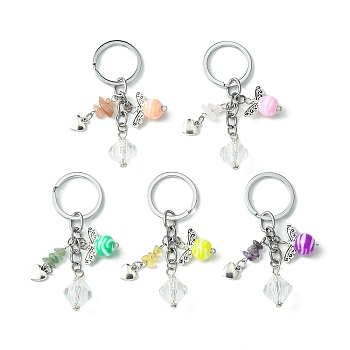 Acrylic & Natural Gemstone Keychain, with Alloy Findings, Mixed Color, 8.2cm, 5pcs/set