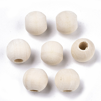 Natural Unfinished Wood Beads, Macrame Beads, Round Wooden Large Hole Beads for Craft Making, Antique White, 10x7.5mm, Hole: 4mm