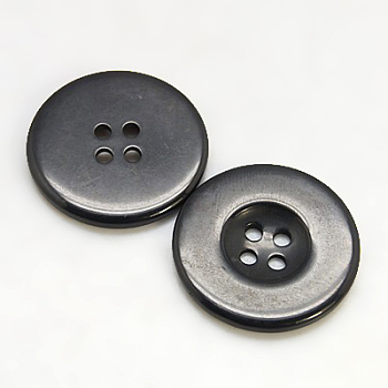 Resin Buttons, Dyed, Flat Round, Black, 25x3mm