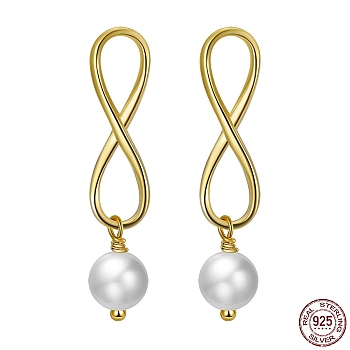 Infinite 925 Sterling Silver Stud Earrings, Pearl Dangle Earrings for Women, with S925 Stamp, Real 18K Gold Plated, 32mm