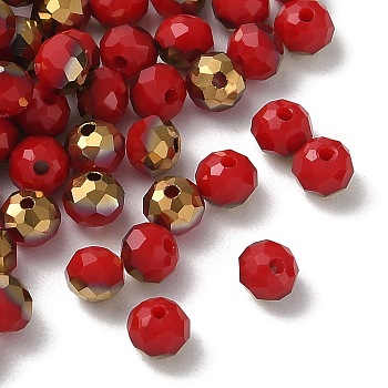 Electroplate Glass Beads, Half Golden Plated, Faceted, Rondelle, Dark Red, 4.3x3.7mm, Hole: 1mm, 500pcs/bag