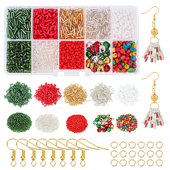 Christmas Theme DIY Jewelry Kits, with Glass & Resin & Wood Beads, Iron Findings, for Pendant Earrings Necklace Making, Mixed Color, 132x69x21.5mm