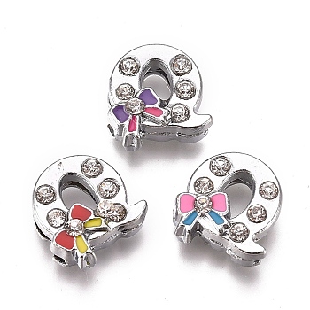 Alloy Enamel Letter Slide Charms, with Clear Cubic Ziconia, Cadmium Free & Lead Free, Initial Letters Style with Bowknot, Letter.Q, Q: 11.5x11.5x4.5mm, Hole: 1.5mm