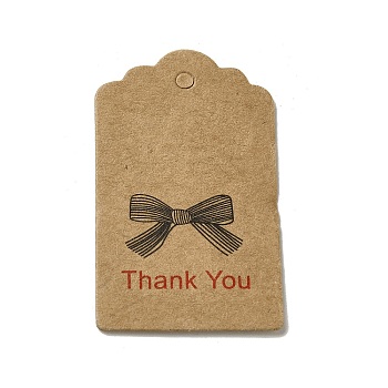 Kraft Paper Thank You Gift Tags, Rectangle with Bowknot, Tan, 5x3x0.05cm