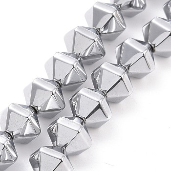 Electroplated Non-magnetic Synthetic Hematite Beads Strands, Faceted, Bicone, Platinum Plated, 8x10x8.5mm, Hole: 0.8mm, about 49pcs/strand, 15.75 inch(40cm)