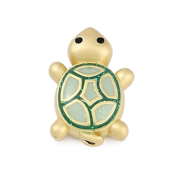 Rack Plating Alloy Enamel Beads, with Sequins, Cadmium Free & Nickel Free & Lead Free, Tortoise, Golden, Green, 16.5x12x6.5mm, Hole: 1.4mm