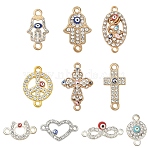 10Pcs 10 Styles Alloy Rhinestone Links/Connectors, with Enamel, Evil Eye Mixed Shapes, Mixed Color, 12~26.5x9.5~20.5x2~4mm, Hole: 1.5~2mm, 1pc/style(ALRI-YW0001-31)