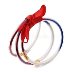 Independence Day PVC Plastic Glitter Powder Multi-Strand Bangles, with Polyester Ribbon, Mixed Color, Inner Diameter: 2.68~2.76 inch(6.8~7cm)(PL-H002-01A)