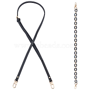 PandaHall Elite 2Pcs 2 Style Adjustable Leather & Acrylic Cable Chain Bag Handles, with Alloy Swivel Clasps and Key Rings, for Bag Replacement Accessories, Black, 61.5~100cm, 1pc/style(FIND-PH0005-19)