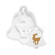 Christmas Theme DIY Pendant Silicone Molds, Resin Casting Molds, for UV Resin & Epoxy Resin Jewelry Making, Bell with Christmas Reindeer/Stag, White, 71x63x8mm, Hole: 2.5mm(DIY-F114-28)