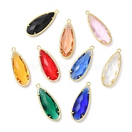 Transparent Resin Pendants, Faceted Teardrop Charms with Rack Plating Real 18K Gold Plated Brass Findings, Cadmium Free & Lead Free, Long-Lasting Plated, Mixed Color, 36.5x14x7.5mm, Hole: 1.8mm(RESI-P026-02G)