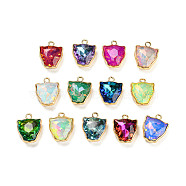 Glass Pendants, with Golden Brass Findings, Faceted, Leopard Charms, Mixed Color, 16.5x14x7.5mm, Hole: 1.6mm(GLAA-A006-08)