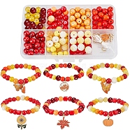 Thanksgiving Day Bracelet Making Kit, Including Cube & Lantern Glass & Acrylic Imitation Pearl & Synthetic Turquoise Round Beads, Butterfly & Leaf & Sunflower Alloy Enamel Pendants, Mixed Color, 188Pcs/box(DIY-SC0021-86)