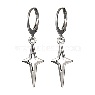 Tibetan Style Alloy Hollow Star Dangle Leverback Earrings, with 304 Stainless Steel Earring Pins, Antique Silver, 35.5x10.5mm(EJEW-JE05580)
