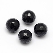 Natural Black Onyx Beads, Faceted Round, Dyed & Heated, Half Drilled, 14mm, Hole: 2mm(G-D709-14mm)